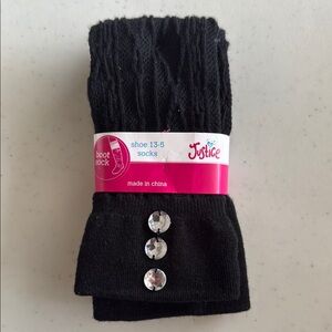 Justice Black Boot Socks with Rhinestone Details